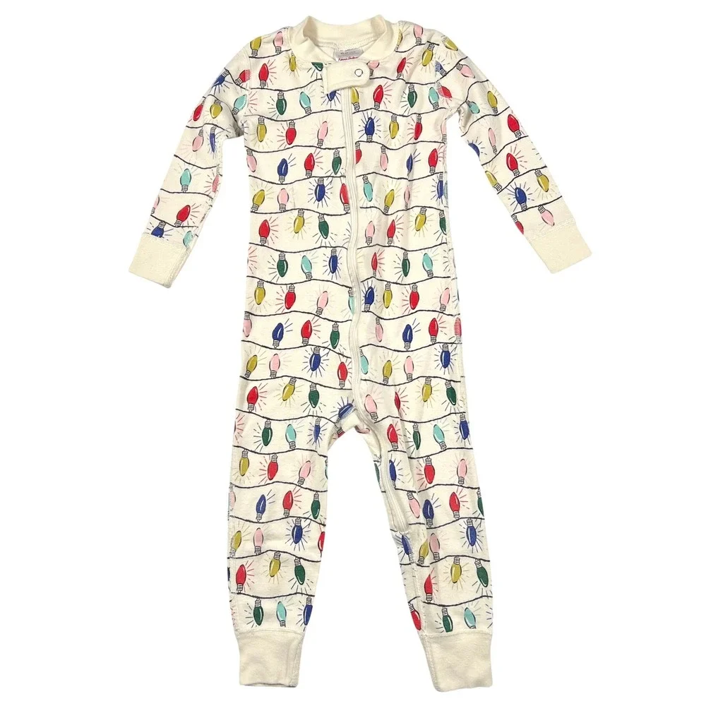 Hanna Andersson Christmas Lights Organic Cotton Zip Sleeper Pajamas Kids 2T FLAW